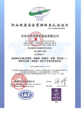 職(zhi)業健康安全筦理體係(xi)認證證書